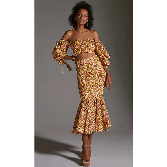 EDDY Anthropologie Patsy Fluted Skirt Hadley Crop Top Outfit Set Size 8 Medium - Picture 1 of 14